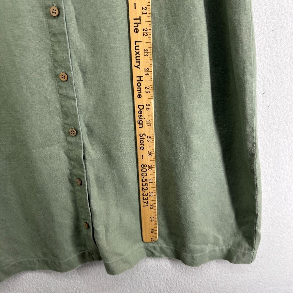 J.JILL Dress L 100% Linen Sleeveless Shirtdress Button Front Green Vintage - Picture 10 of 11